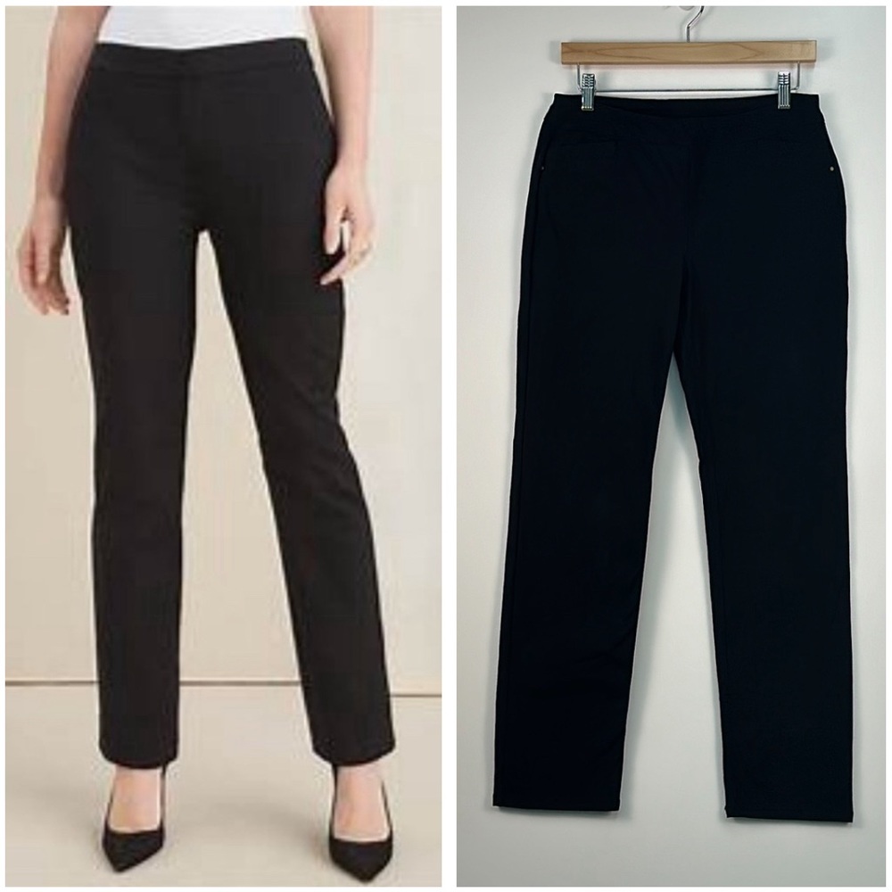CHICOS SO SLIMMING Pull-on Pointe BLACK STRAIGHT LEG PANTS O Short